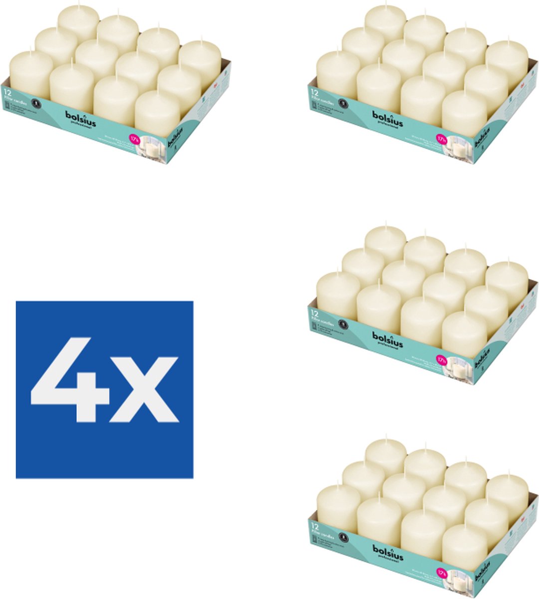Bolsius Professional Bolsius ivoor stompkaarsen 12 stuks 80 60 (17 uur) Voordeelverpakking 4 stuks