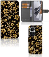 Telefoonhoesje Geschikt voor OPPO Reno10 | 10 Pro Bookcase Cadeau voor Oma Gouden Bloemen