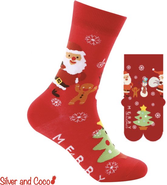 SilverAndCoco® - Kerstsokken / Gekke Foute Vrolijke Happy Kerst Sokken Kerstman Rendier / Leuke Grappige Dikke Warme Huissokken Kerstmis Dames & Heren Kerstcadeau pakket / Wintersokken Kleding Socks Mannen Vrouwen / Sinterklaas Schoen Cadeautje