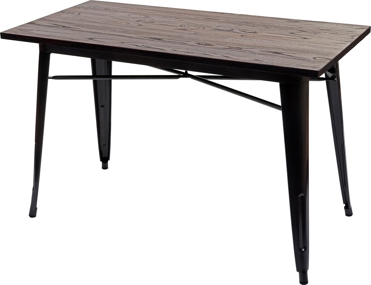 MCW Eetkamertafel MCW-H10a, bistrotafel, metaal iepenhout industrieel gastronomie MVG zwartbruin 120x60cm