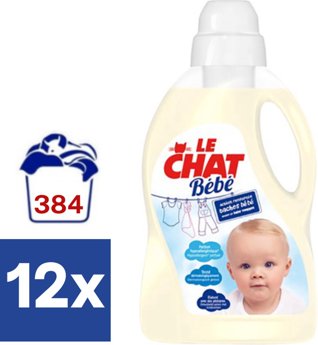 Le Chat Baby Vloeibaar Wasmiddel - 12 x 1.440 l (384 wasbeurten)