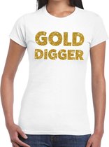 Gold Digger gouden glitter tekst t-shirt wit dames - dames shirt Gold Digger L