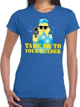 Fout paas t-shirt blauw take me to your leader voor dames M