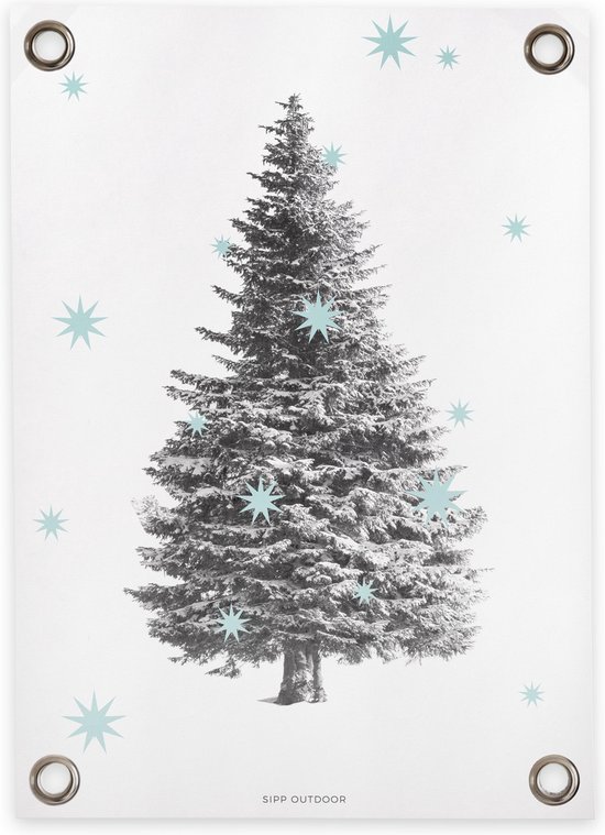 Villa Madelief Tuinposter Pinetree Light Blue - 50x70cm - Vinyl - Tuindecoratie - Tuinschilderij - Schuttingposter - Tuindoek - Buitenposter voor in de tuin - Waterafstotend - Kerst Collectie