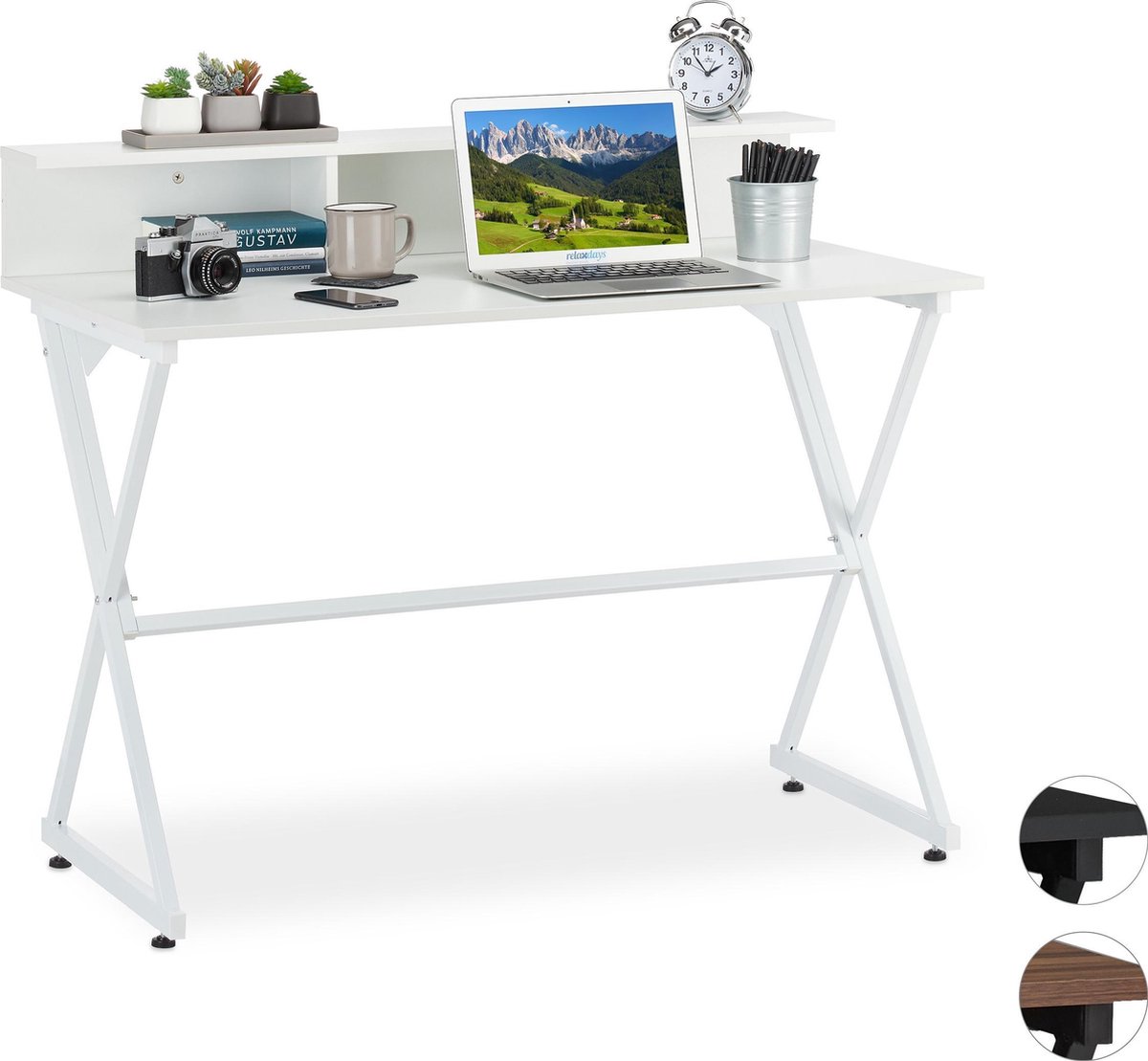 Relaxdays bureau met vakken computertafel laptoptafel 90 x 110 x 55 cm tafel Wit wit