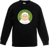 Kinder sweater zwart met vrolijke lammetje print - lammetjes trui 14-15 jaar (170/176)