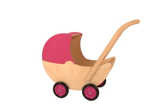 Houten Poppenwagen Roze/Blank