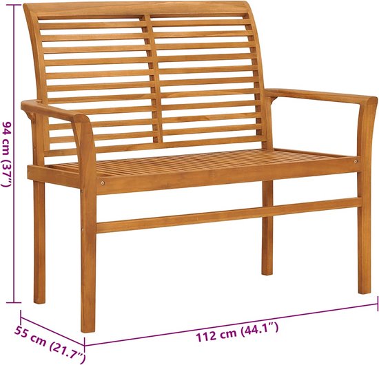 The Living Store Banc de jardin en teck - 112 x 55 x 94 cm - kussen beige