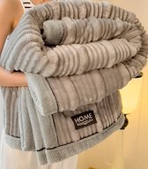 Couverture Douillette 200x230 Cm En Polaire - Noir/Gris - Extra Douce Pour Lit Ou Canapé - Hiver Et Automne - 10
