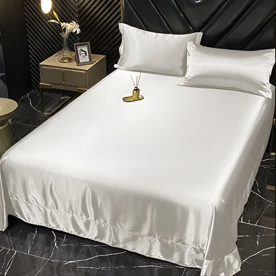 Laken de Beddengoed avec housse de couette et Couvre-lits complet, Set double face de quatre pièces, Beddengoed d'été en satin Pink et White