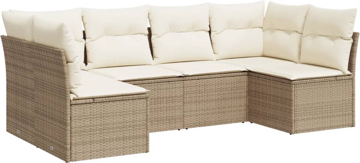 6-delige poly rattan loungeset in beige met kussens - Tuinmeubilair - Buitendecoratie