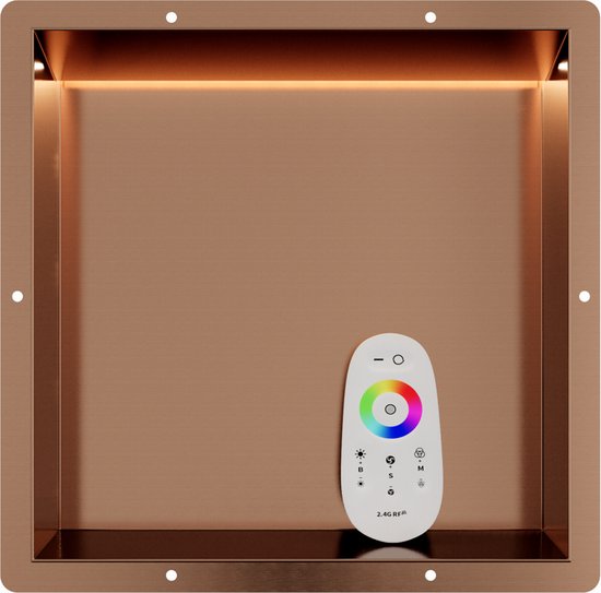 BERNSTEIN Inbouwnis van roestvrij staal NT203010X met LED-verlichting– 20 x 30 x 10 cm – Douplank voor badbenodigdheden – Douchnis met zwart frame LED- inbouwraam in Chroom