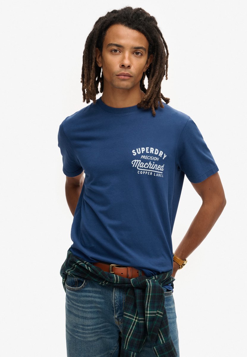 Superdry Copper Label T-shirt met grafische print op de borst Heren T-shirts Blauw