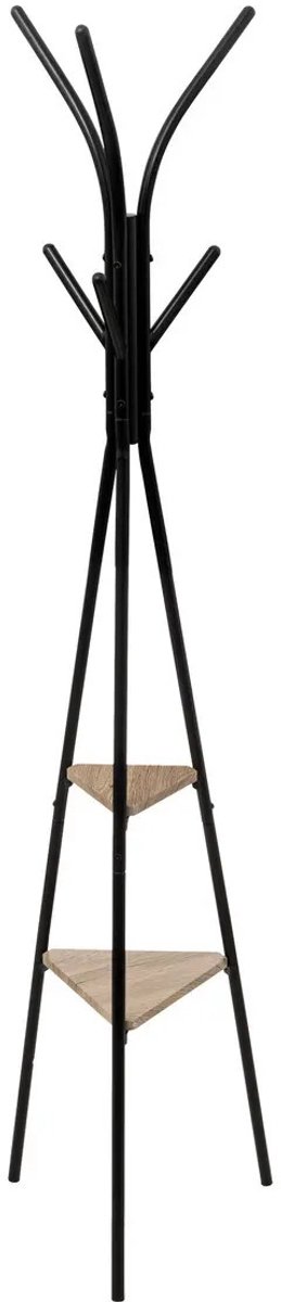 5Five® 5Five Kapstok Pyramid - zwart - metaal/hout - staand - 6 haken op verschillende hoogtes - 175 cm