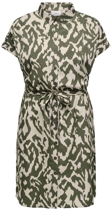 ONLY CARMAKOMA CARDIEGA LIFE SS SHIRT DRESS WVN NOOS Dames Jurk - Tarmac Pumice Stone Graphic