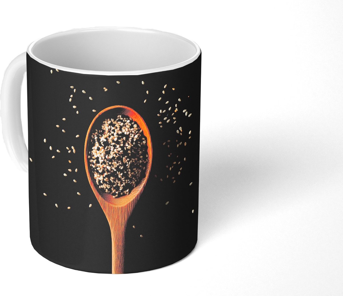 Mok - Koffiemok - Sesam - Lepel - Zwart - Mokken - 350 ML - Beker - Koffiemokken - Theemok