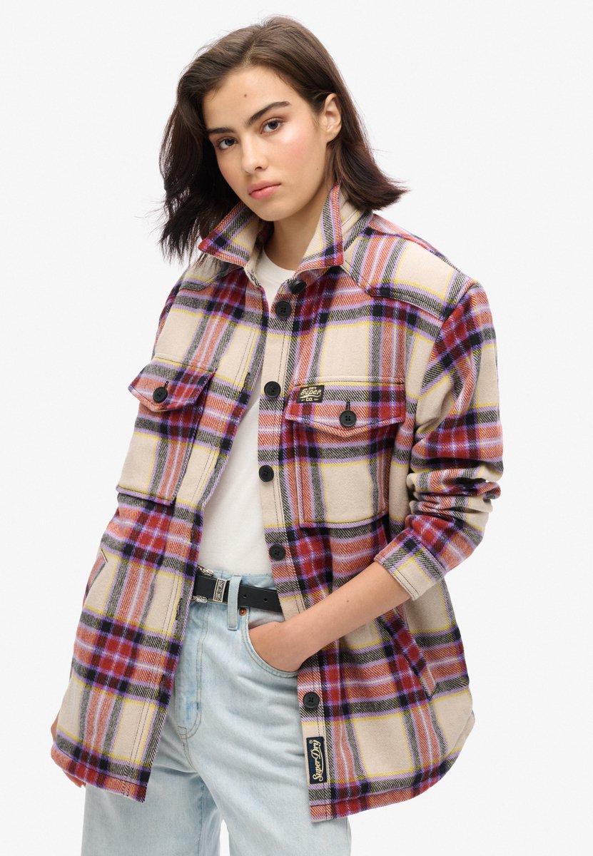 Superdry Geruit overshirt met borgvoering Dames Shirts Paars