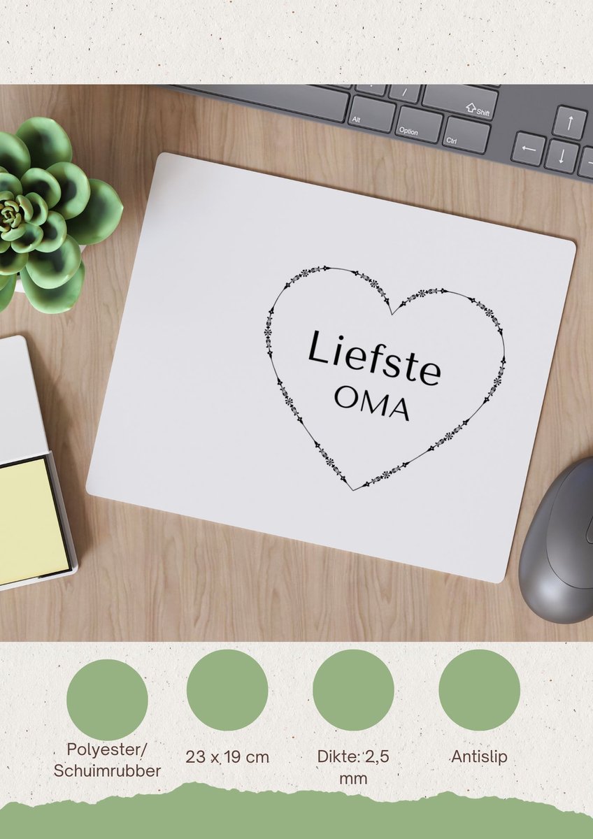 Akyol - liefste oma Muismat - Oma - de liefste oma - verjaardag - cadeautje voor oma - oma artikelen - kado - geschenk - 23 bij 19 cm