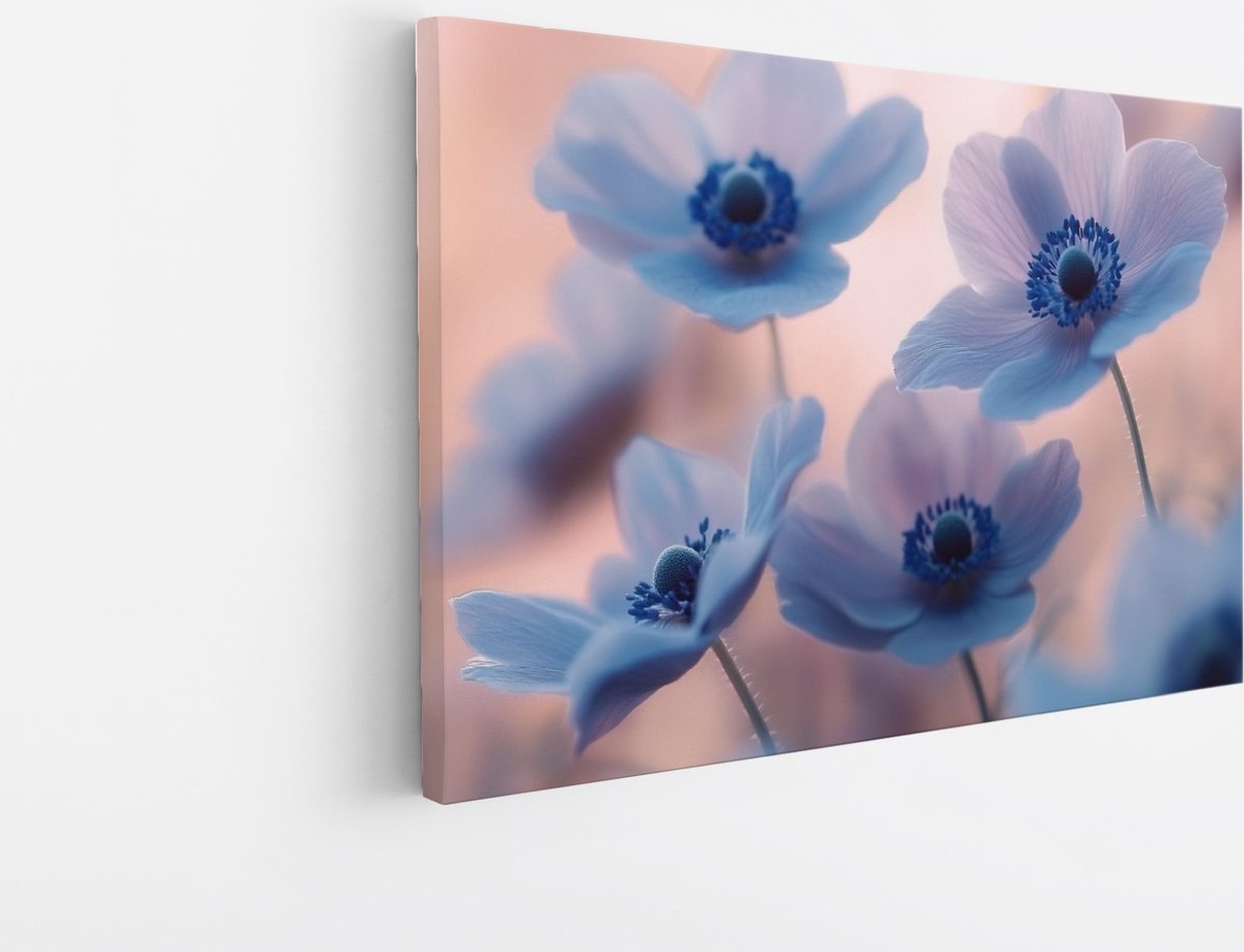 Saammp Canvas Schilderij - Blauwe Bloemen - Natuur - Abstract - 50x40 - Foto op canvas - Wanddecoratie - Modern Interieur - Woonkamer Decoratie Multicolor