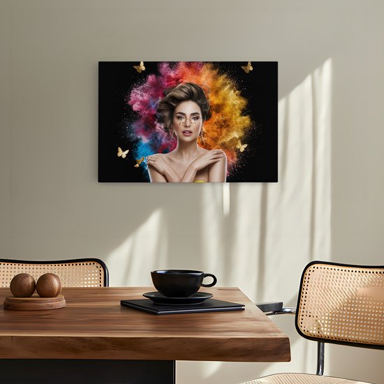 Tableau sur toile Saammp - Femme - Explosion de couleurs - abstrait - 70x50 - Photo sur toile - Décoration murale - Décoration murale Salon - Décoration chambre - Impression sur toile