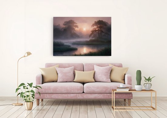 Tableau sur toile Saammp - Nature - Paysage brumeux - 120x80 - Photo sur toile - Décoration murale - Décoration murale salon - Décoration chambre - Impression sur toile