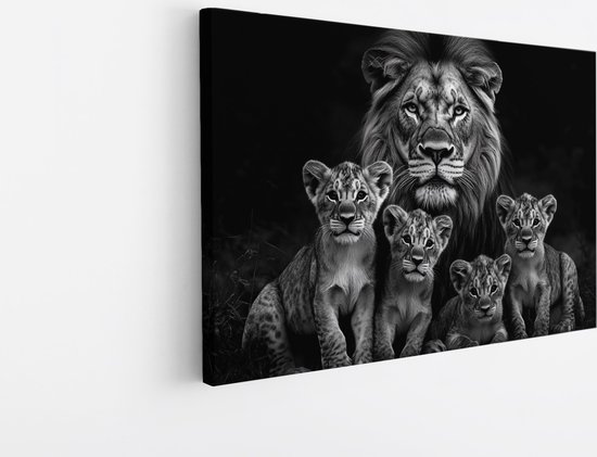 Saammp Canvas Schilderij - Grote Leeuwen familie - Natuur - Dieren - 30x20 - Foto op canvas - Wanddecoratie - Muurdecoratie Woonkamer - Slaapkamer decoratie - Canvas Print