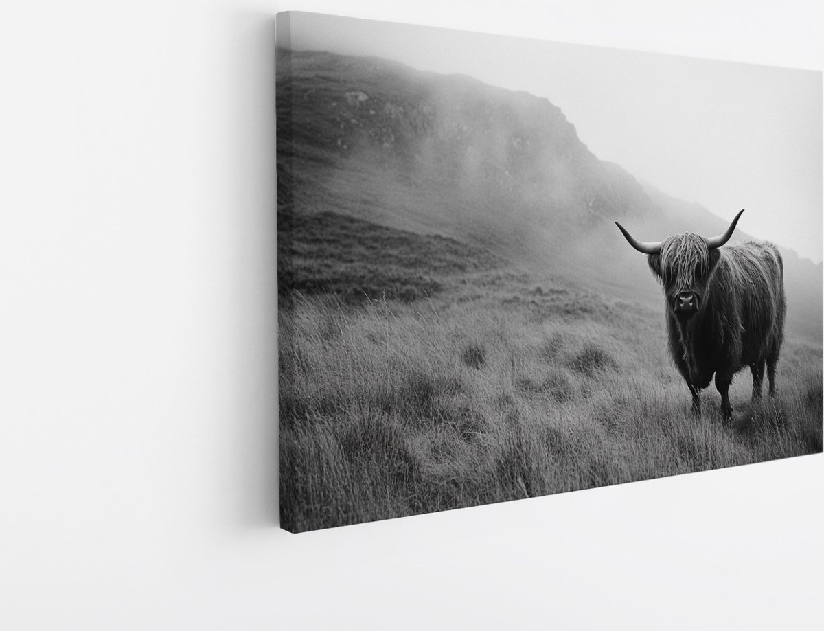 Saammp Canvas Schilderij - Schotse Hooglander Koe in het hoge gras - Landschap - Dieren - Natuur - 45x30 - Foto op canvas - Wanddecoratie - muurdecoratie Woonkamer - Slaapkamer decoratie - Canvas Print Multicolor