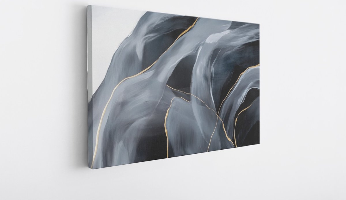 Saammp Canvas Schilderij - Grijs - marmer - Goud - Abstract - 40x30 - Foto op canvas - Wanddecoratie - Muurdecoratie Woonkamer - Kantoor Decoratie Multicolor