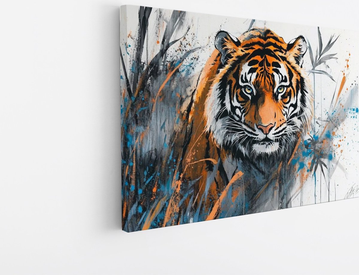 Saammp Canvas Schilderij - Tijger - Abstract - Dieren - 50x40 - Foto op canvas - Wanddecoratie - muurdecoratie Woonkamer - Slaapkamer decoratie - Canvas Print Multicolor