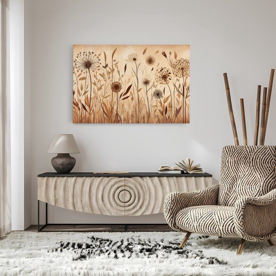 Saammp Canvas Schilderij - Vintage Bloemen - Natuur -Abstract - 70x50 - Foto op canvas - Wanddecoratie - Muurdecoratie Woonkamer - Kantoor Decoratie