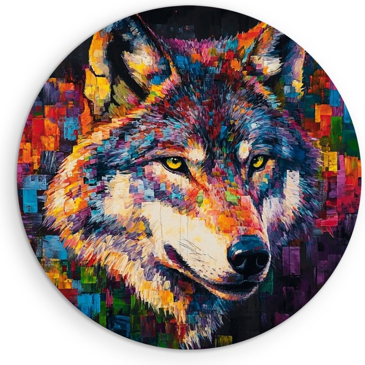 Saammp Forex Muurcirkel - Abstracte Wolf - Kleurrijk - Dieren - Natuur - Ø 40 - Wandcirkel - Wanddecoratie Cirkel - muurdecoratie Woonkamer - Slaapkamer decoratie - Rond Schilderij