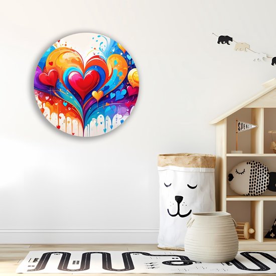 Saammp Muurcirkel Hout - Harten patroon - Abstract - Ø 60 - Wandcirkel - Wanddecoratie Cirkel - Muurdecoratie Woonkamer - Slaapkamer decoratie - Rond Schilderij
