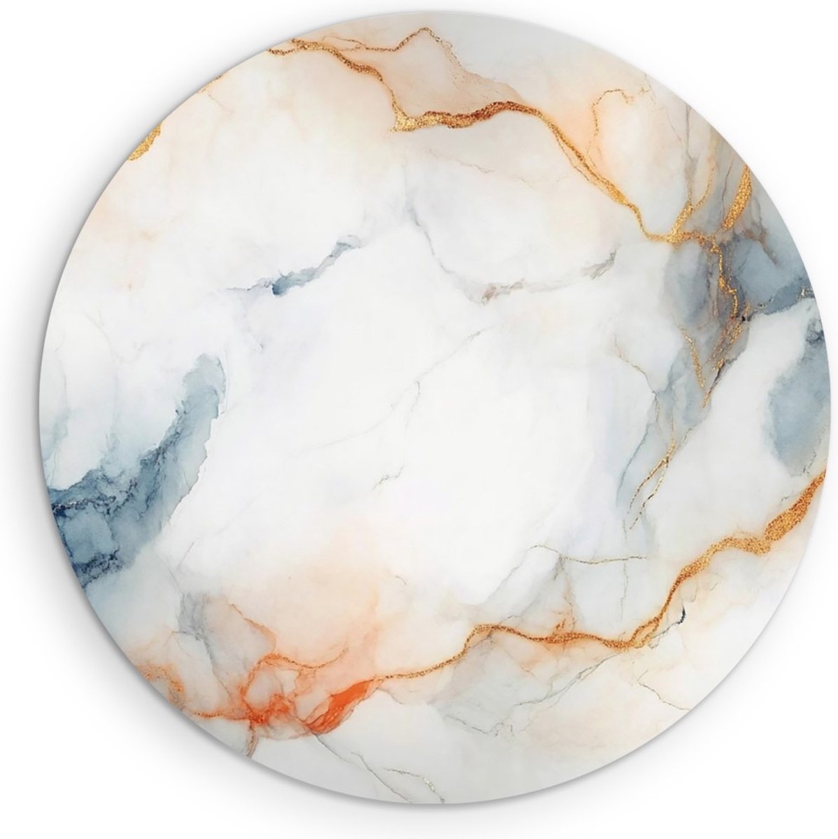 Saammp Muurcirkel Hout - Goud blauw - Marmer - Abstract kunstwerk - Ø 60 - Wandcirkel - Wanddecoratie Cirkel - Muurdecoratie Woonkamer - Slaapkamer decoratie - Rond Schilderij