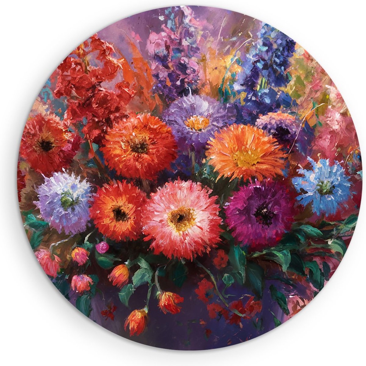 Saammp Forex Muurcirkel - Impressionistisch Bloemen Boeket - Natuur - Abstract - Ø 50 - Wandcirkel - Wanddecoratie Cirkel - Muurdecoratie Woonkamer - Kantoor Decoratie