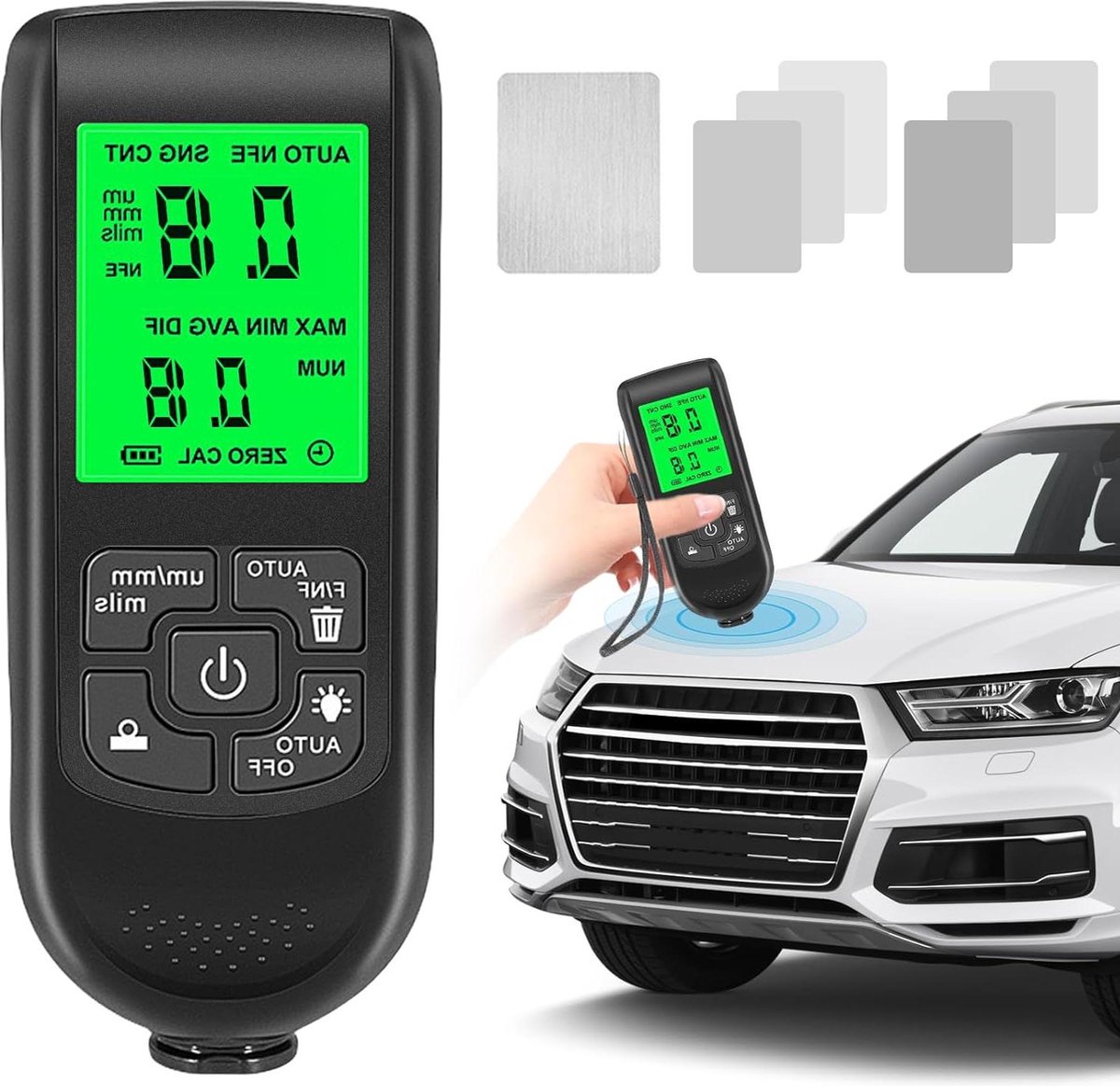 Digitale laagdiktemeter - Meetbereik 0-2000 UM - Zeer nauwkeurige sonde - LCD-display - Lakdiktemeter - Autolakmeter - Kleurdiktemeter - Zwart .