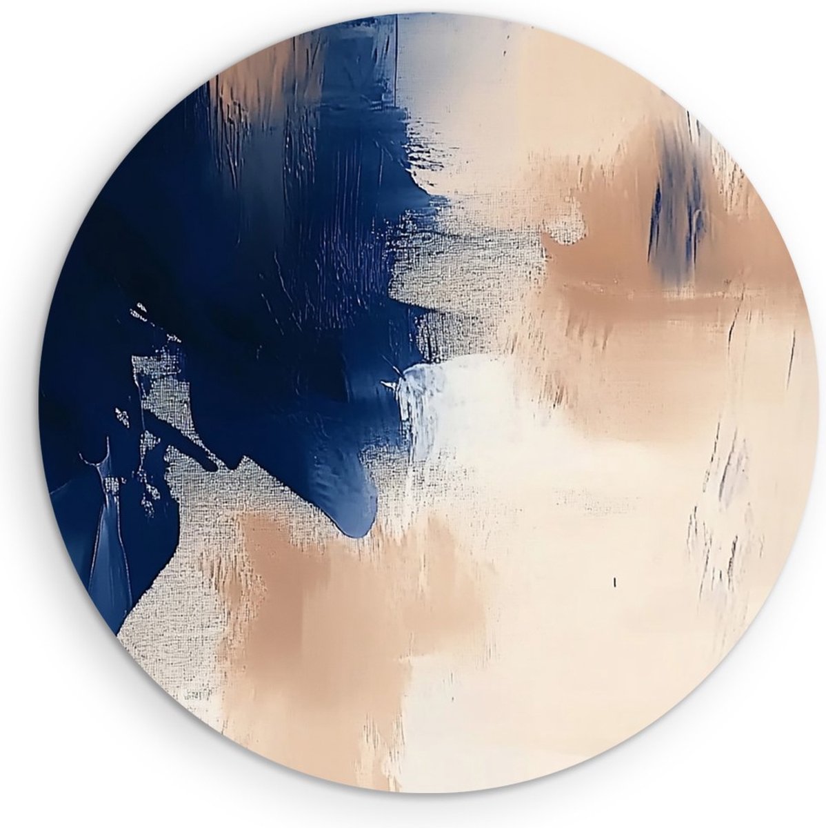 Saammp Forex Muurcirkel - Blauw beige geveegde strepen- Abstract kunstwerk - Ø 90 - Wandcirkel - Wanddecoratie Cirkel - Muurdecoratie Woonkamer - Slaapkamer decoratie - Rond Schilderij