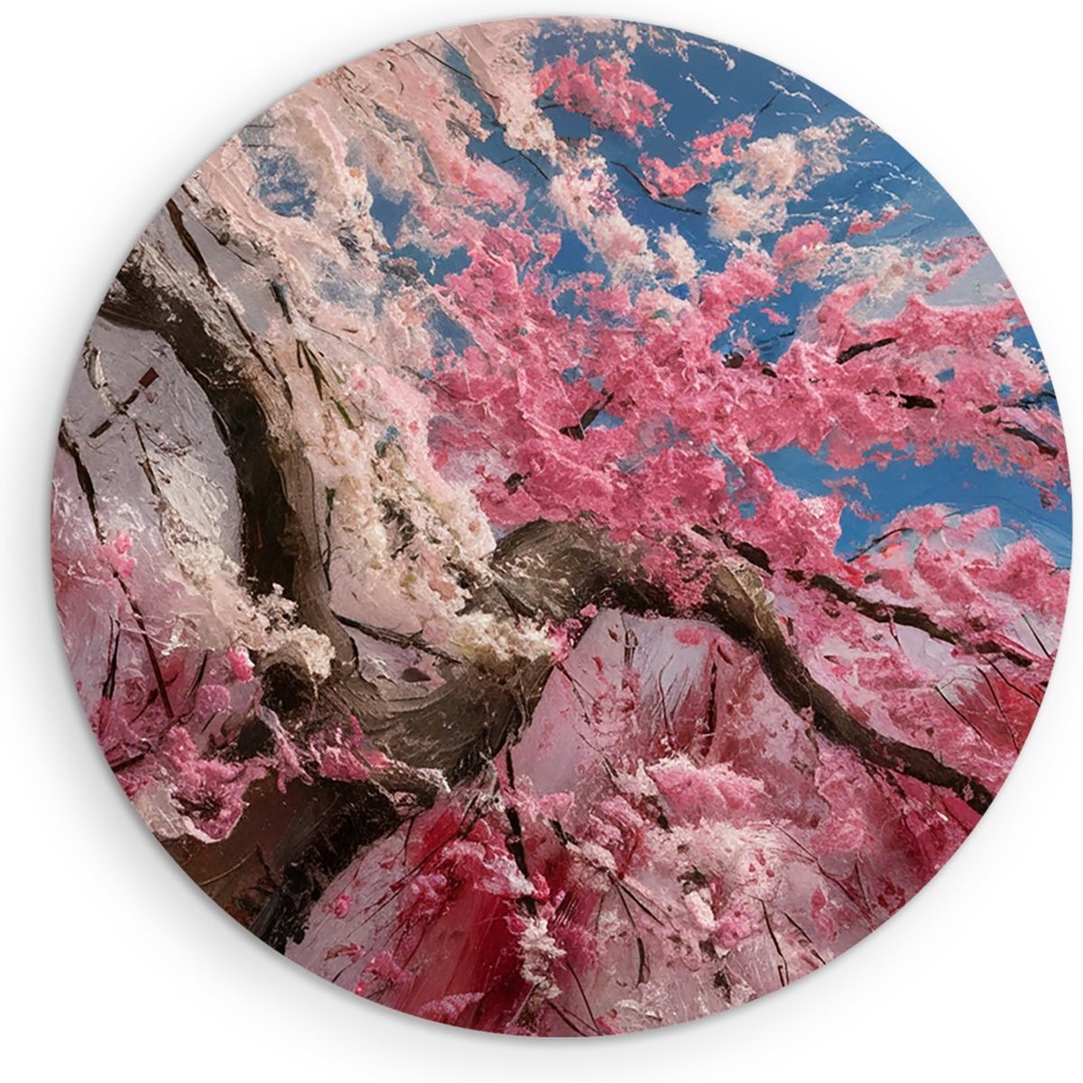 Saammp Muurcirkel Hout - Roze - Boom - Abstract - Landschap - Natuur - Ø 70 - Wandcirkel - Wanddecoratie Cirkel - Muurdecoratie Woonkamer - Slaapkamer decoratie - Rond Schilderij