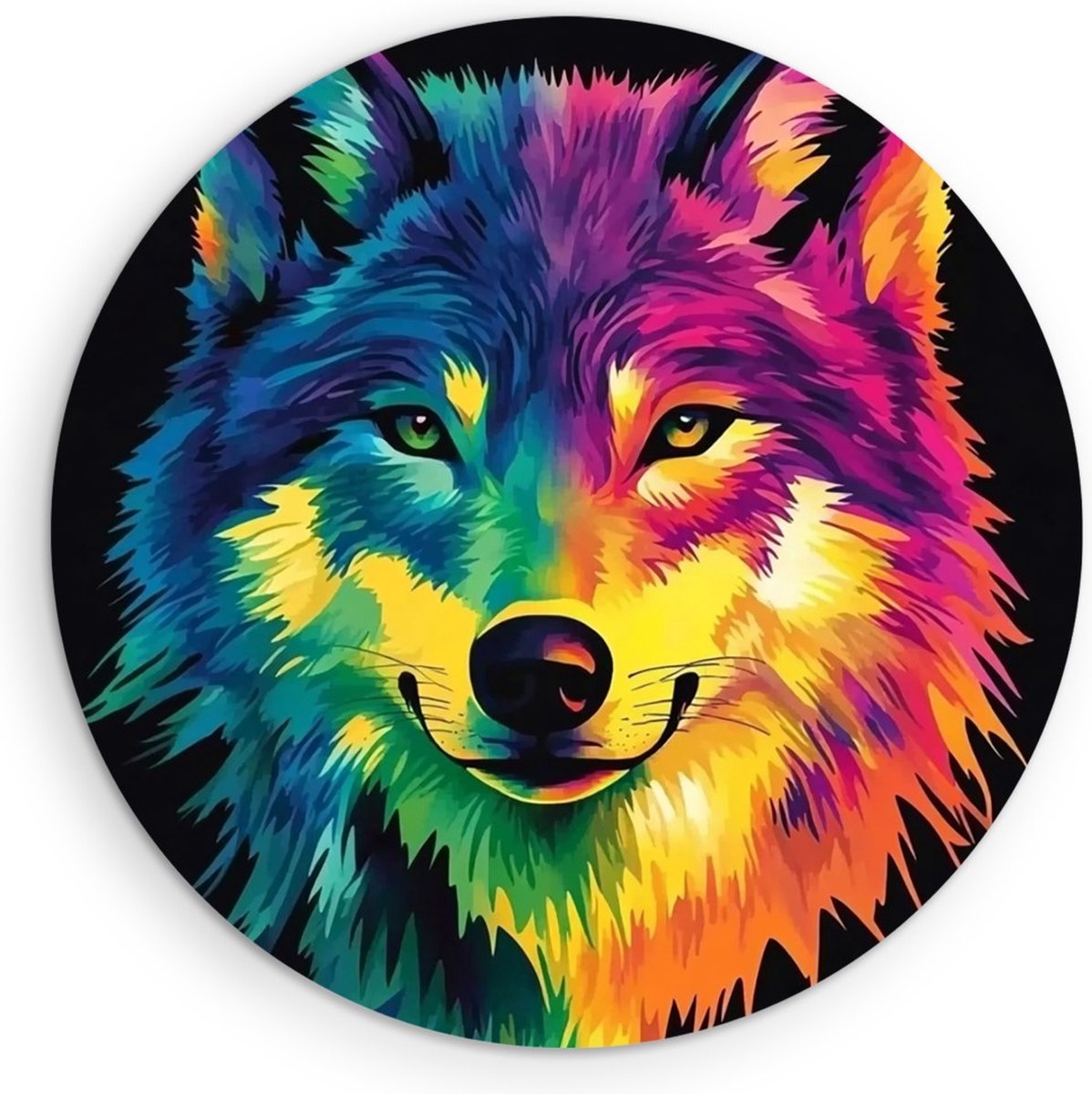 Saammp Forex Muurcirkel - Abstracte Wolf - Dieren - Natuur - Ø 70 - Wandcirkel - Wanddecoratie Cirkel - muurdecoratie Woonkamer - Slaapkamer decoratie - Rond Schilderij