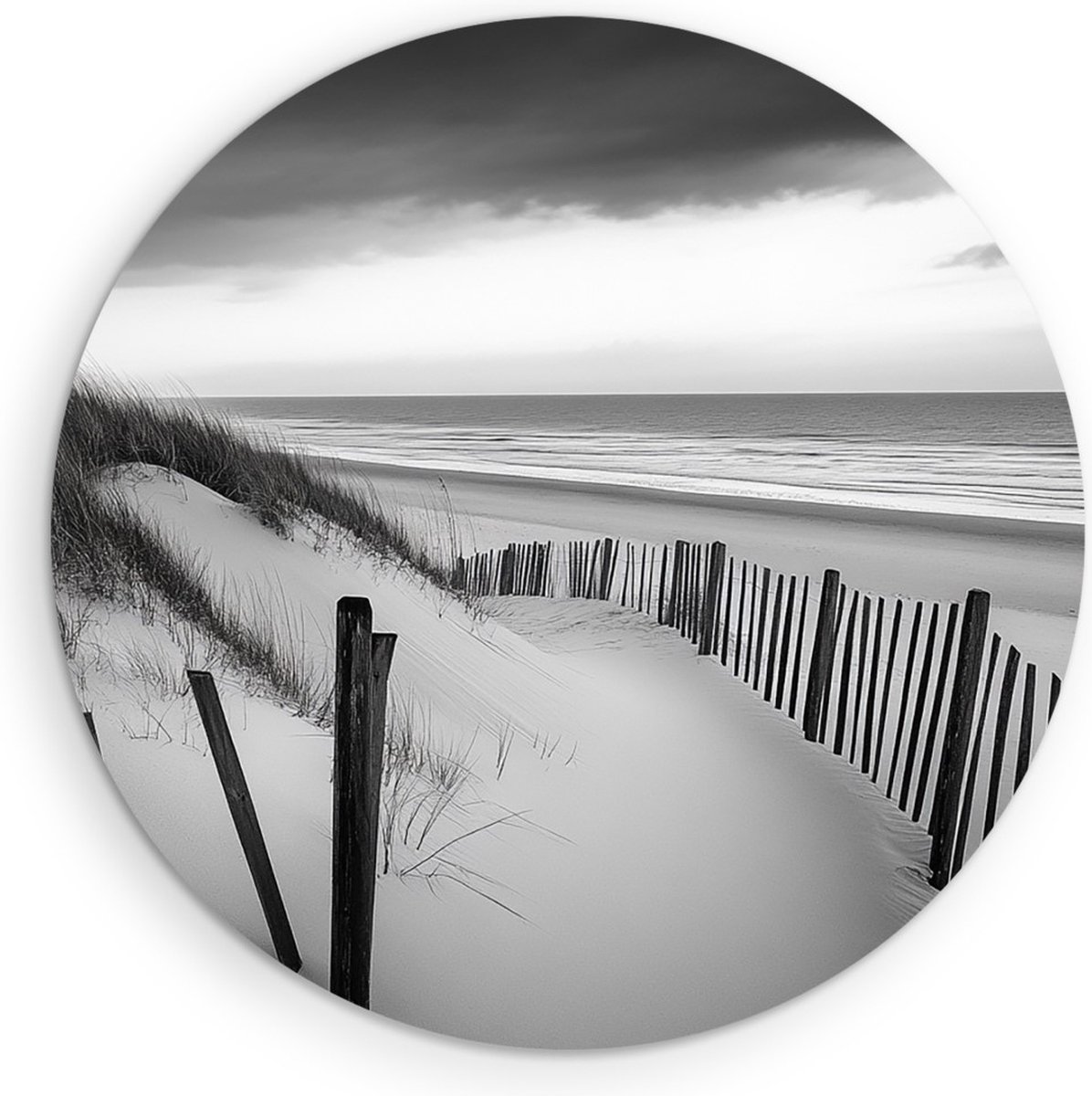 Saammp Forex Muurcirkel - Strand - Zwart-Wit - Zee - Duinen - Ø 70 - Wandcirkel - Wanddecoratie Cirkel - muurdecoratie Woonkamer - Slaapkamer decoratie - Rond Schilderij
