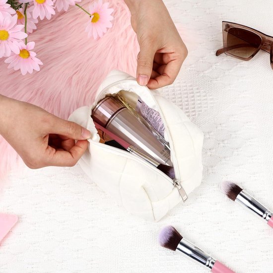 MAANGE Cosmetische tas voor vrouwen, kleine make-up zak voor portemonnee, draagbare tas voor op reis, met metalen rits, Beige, Stijlvol