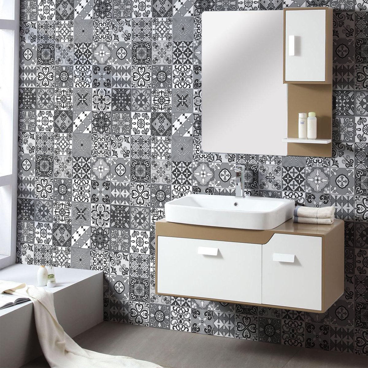 Ambiance Sticker Zelfklevende tegelmuurstickers voor keuken en badkamer - 60 Azulejos Sovania tegelstickers - 60 stickers 15x15cm Multi color