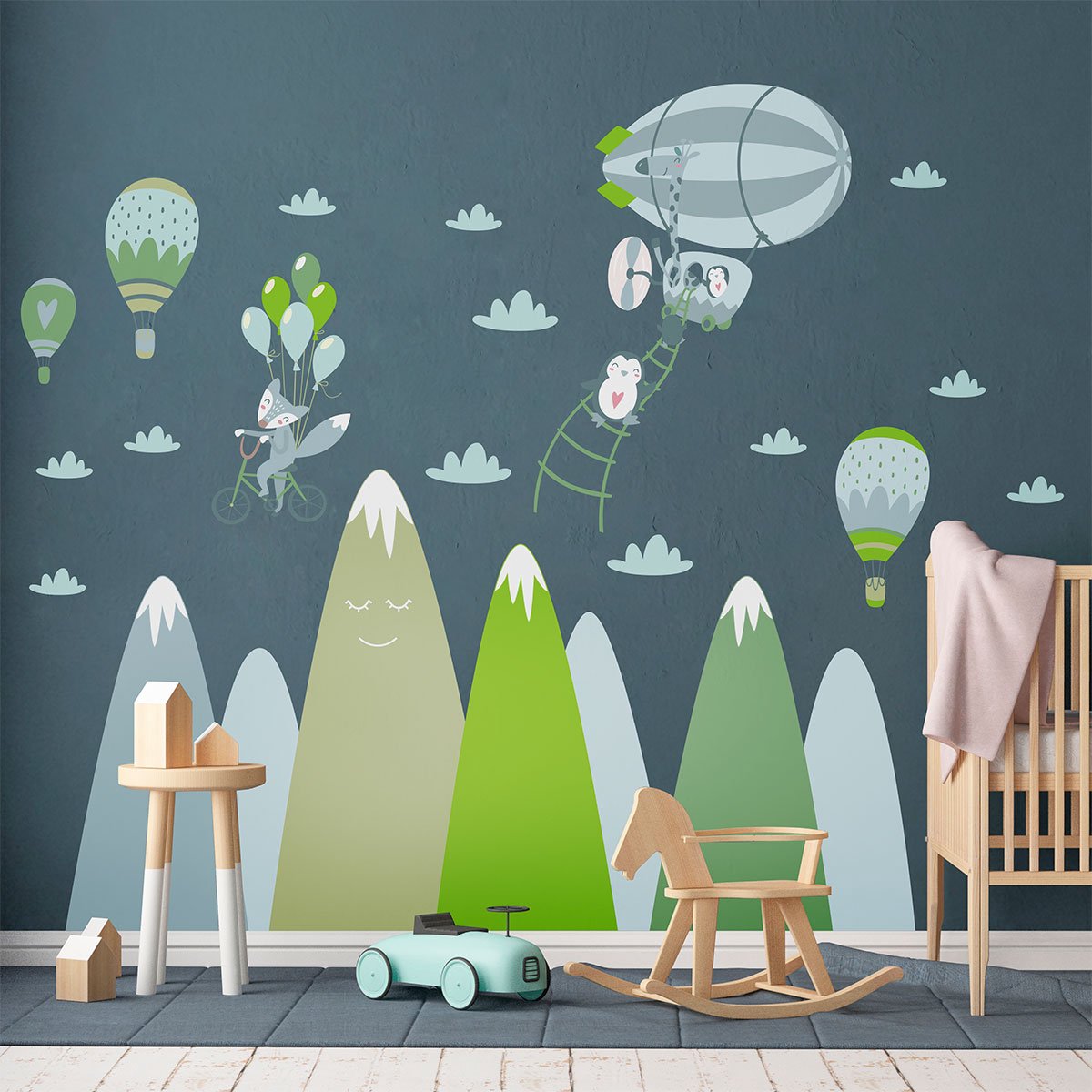 Ambiance Sticker Scandinavische bergstickers met speelse dieren, 100 x 150 cm Multi color