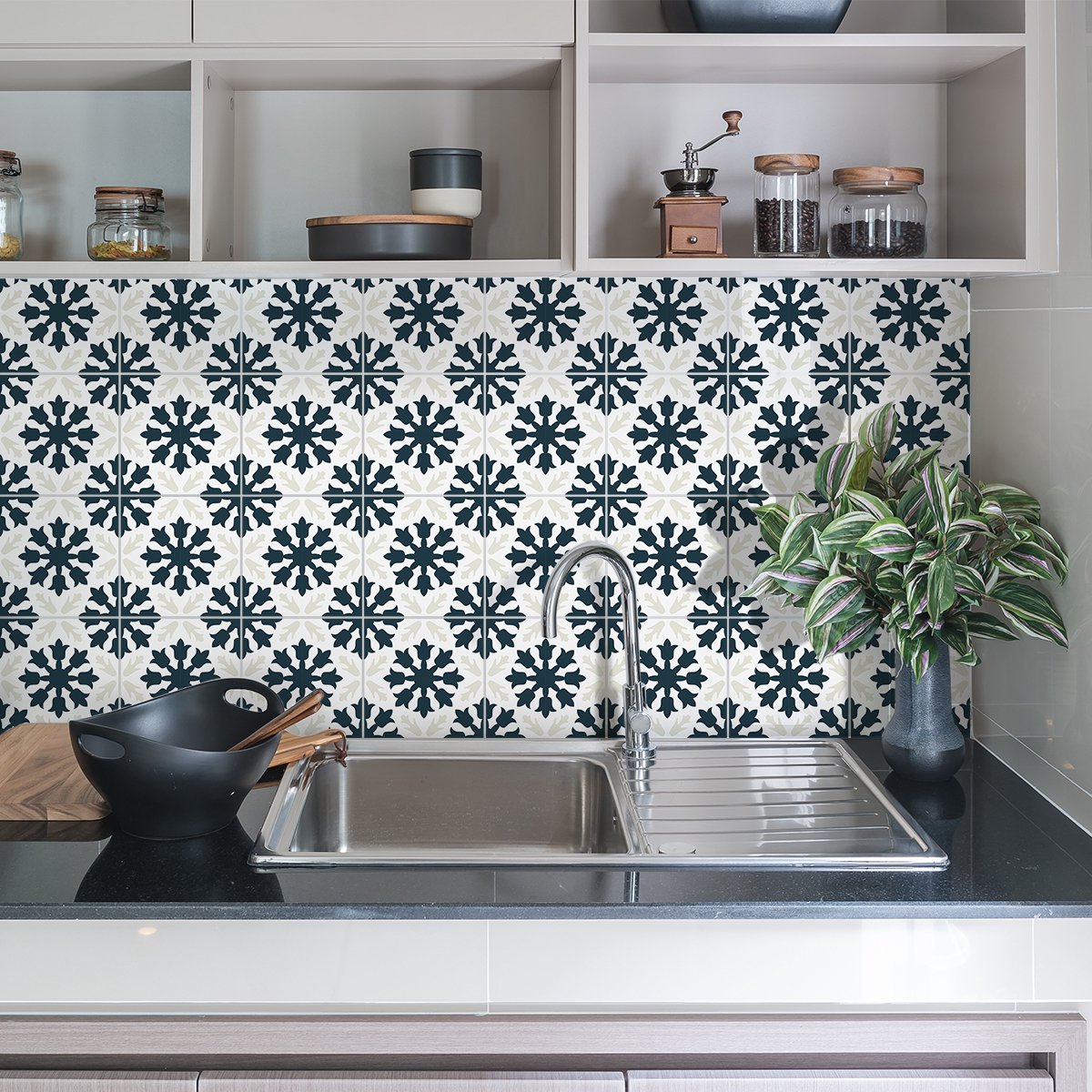 Ambiance Sticker Zelfklevende tegelmuurstickers voor keuken en badkamer - 24 cementtegelstickers, AZULEJOS-stijl, TESA - 24 stickers, 20x20 cm Multi color