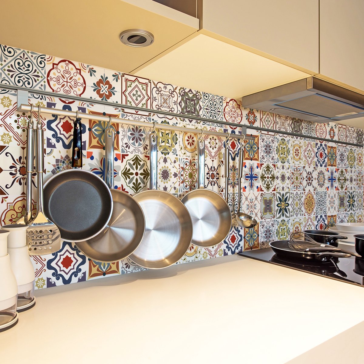 Ambiance Sticker Zelfklevende tegelmuurstickers voor keuken en badkamer - 24 Leona Azulejos cementtegelstickers - 24 stickers, 15x15cm Multi color