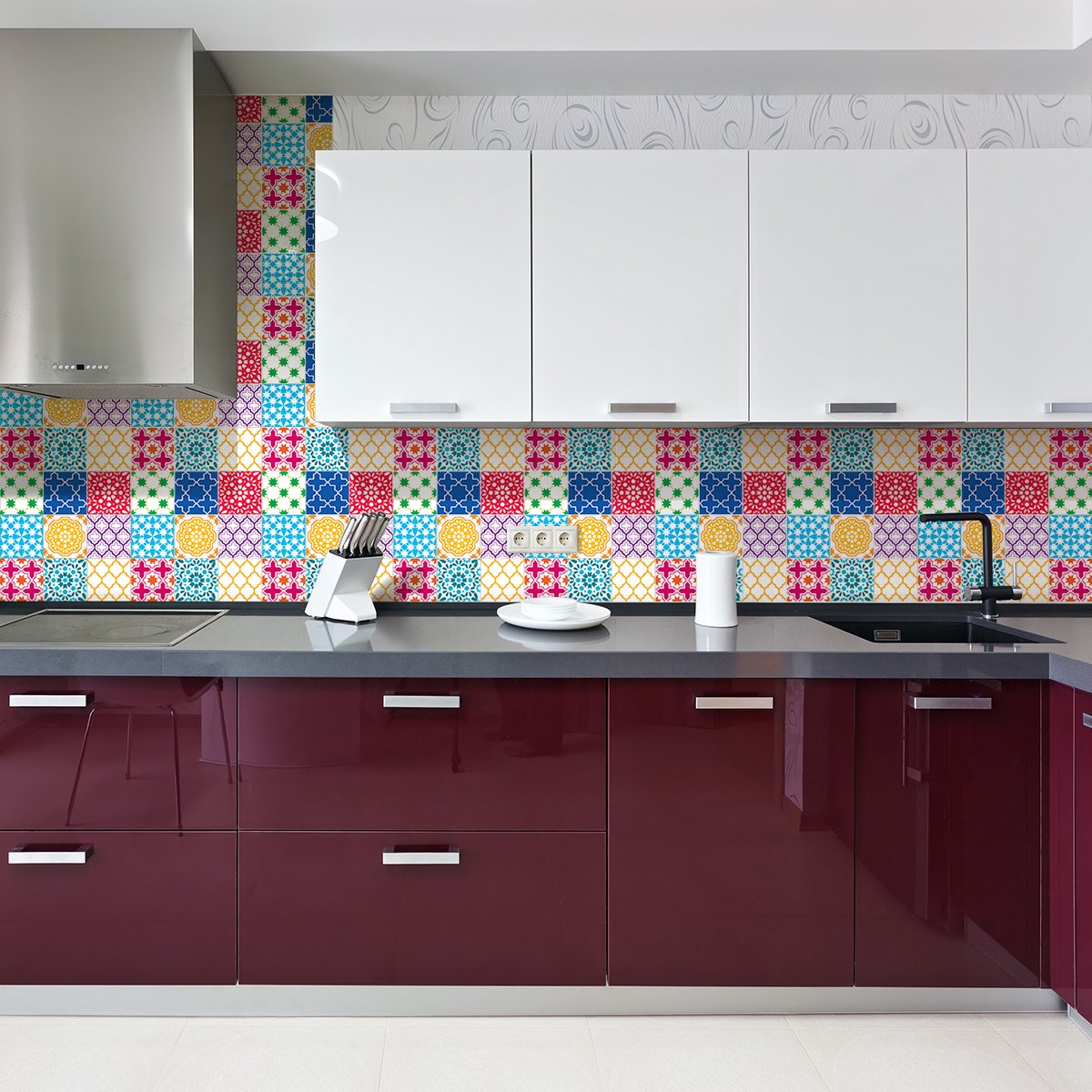 Ambiance Sticker Zelfklevende tegelmuurstickers voor keuken en badkamer - 30 Consuella Azulejo tegelstickers - 30 stickers 10x10cm Multi color
