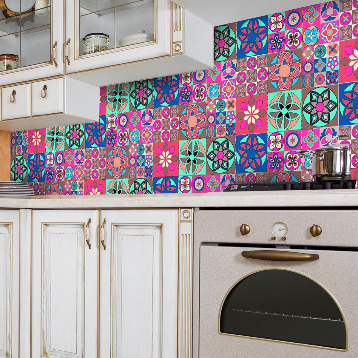 Ambiance Sticker Zelfklevende tegelmuurstickers voor keuken en badkamer - 9 tegelstickers met artistieke ornamenten - 9 stickers, 10x10 cm Multi color