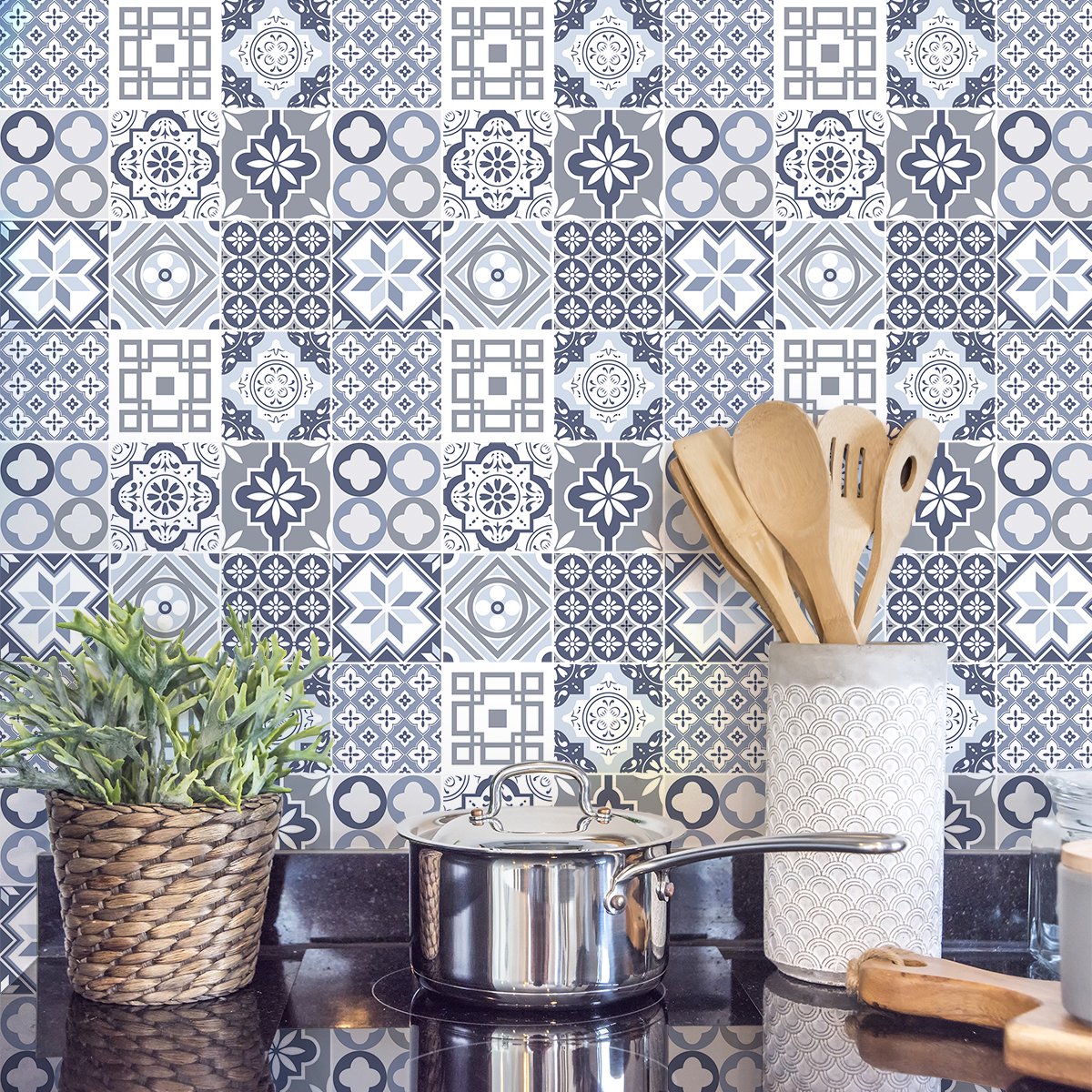Ambiance Sticker Zelfklevende tegelmuurstickers voor keuken en badkamer - 9 ANICIAH cementtegelstickers - 9 stickers 20x20cm Multi color