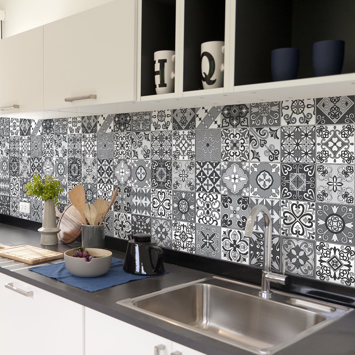 Ambiance Sticker Zelfklevende tegelmuurstickers voor keuken en badkamer - 30 cementtegelstickers, Azulejos Trufia - 30 stickers, 20x20cm Multi color