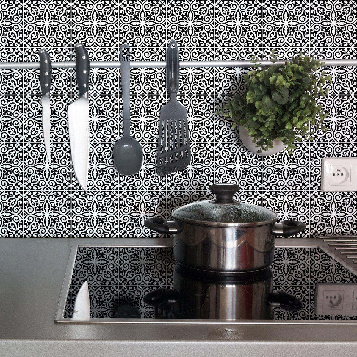 Ambiance Sticker Zelfklevende tegelmuurstickers voor keuken en badkamer - 9 cementtegelstickers, Azulejos-stijl, Kevina-design - 9 stickers, 20x20 cm Multi color