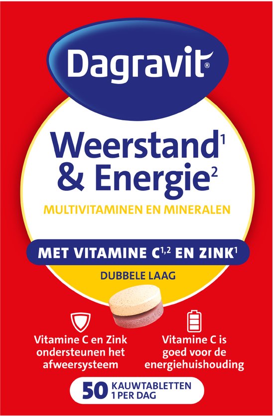 Dagravit Totaal 30 Weerstand & Energie Multivitaminen - Vitamine C, selenium en zink ondersteunen het immuunsysteem - 50 kauwtabletten